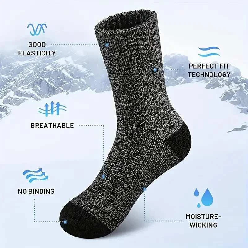 Ultimate Comfort 5-Pair Merino Wool Thermal Socks for Men - Super Thick Hiking Gear for Cold Weather Adventures - MENLL