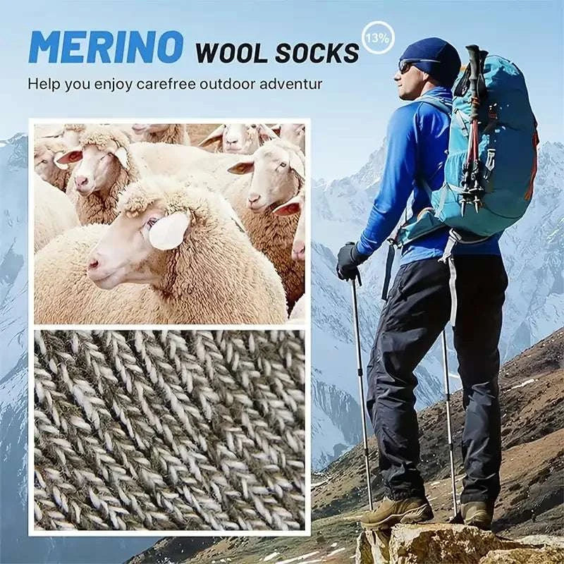 Ultimate Comfort 5-Pair Merino Wool Thermal Socks for Men - Super Thick Hiking Gear for Cold Weather Adventures - MENLL