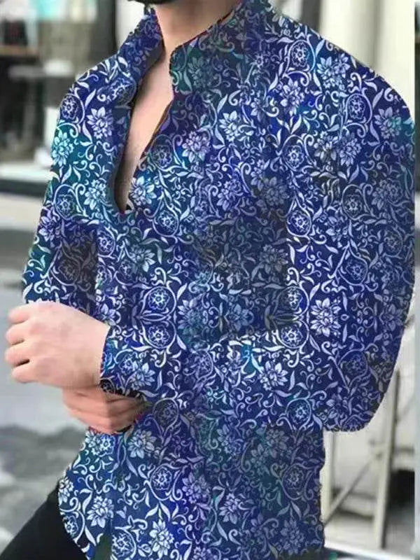 MENLL Floral Slim Fit Shirt Men's Casual All Seasons Top Chic Pattern by MENLL