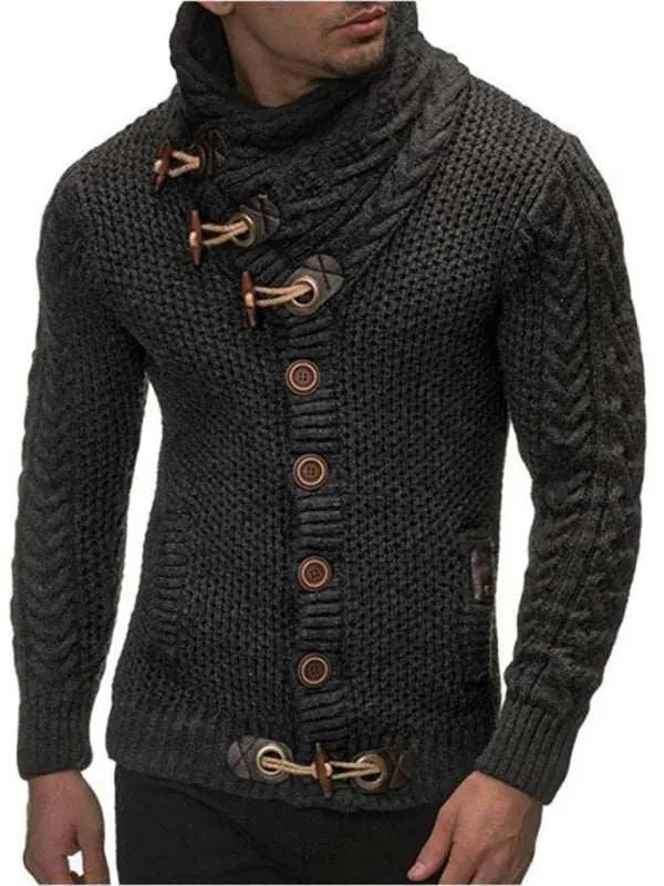 Chic Men's Knitted Turtleneck Sweater Jacket with Classic Button Detail - MENLL