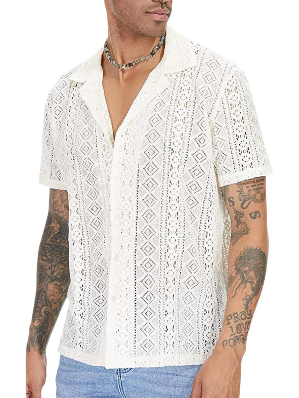 Chic Lace Floral Button-Up Short Sleeve Top - Effortless Elegance for Spring-Summer! - MENLL