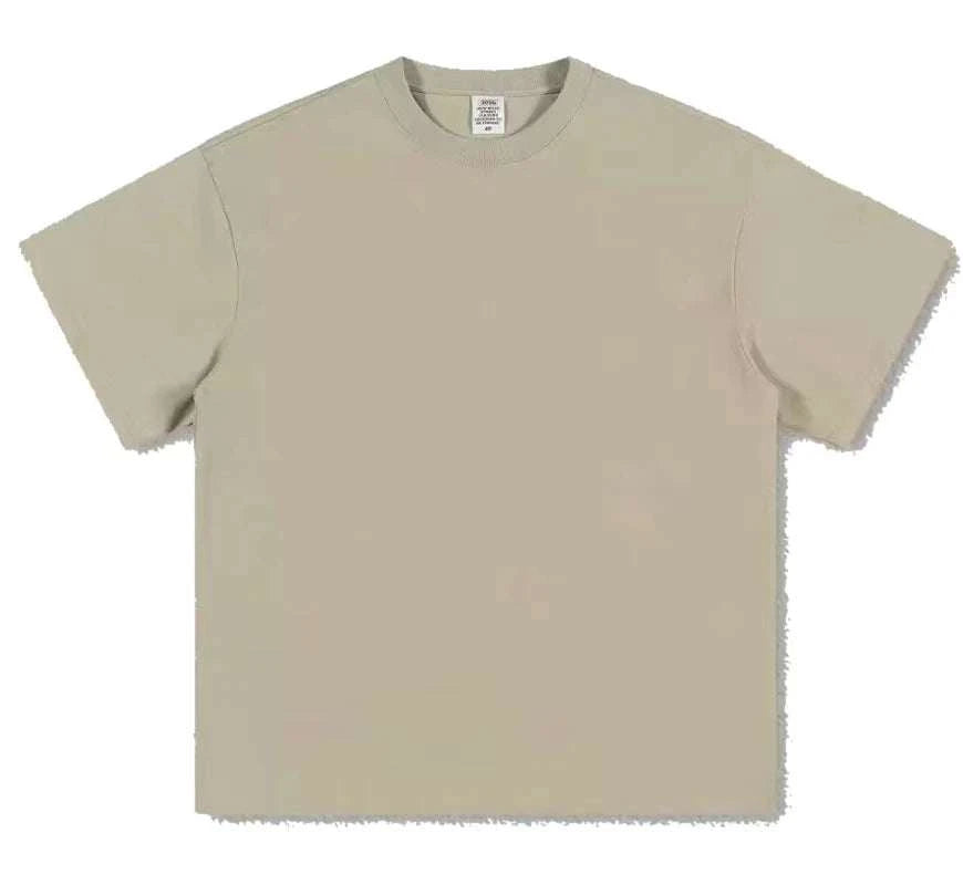 Black White GSM 500g Heavy-duty Pure Cotton T-shirt Thickened Threaded Round Neck Short Sleeves Three Needle Half Sleeve Tees