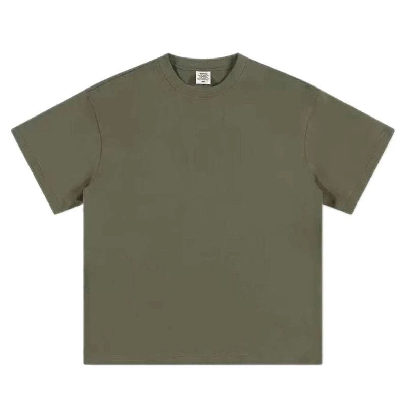 Black White GSM 500g Heavy-duty Pure Cotton T-shirt Thickened Threaded Round Neck Short Sleeves Three Needle Half Sleeve Tees