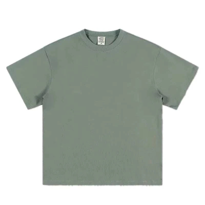 Black White GSM 500g Heavy-duty Pure Cotton T-shirt Thickened Threaded Round Neck Short Sleeves Three Needle Half Sleeve Tees