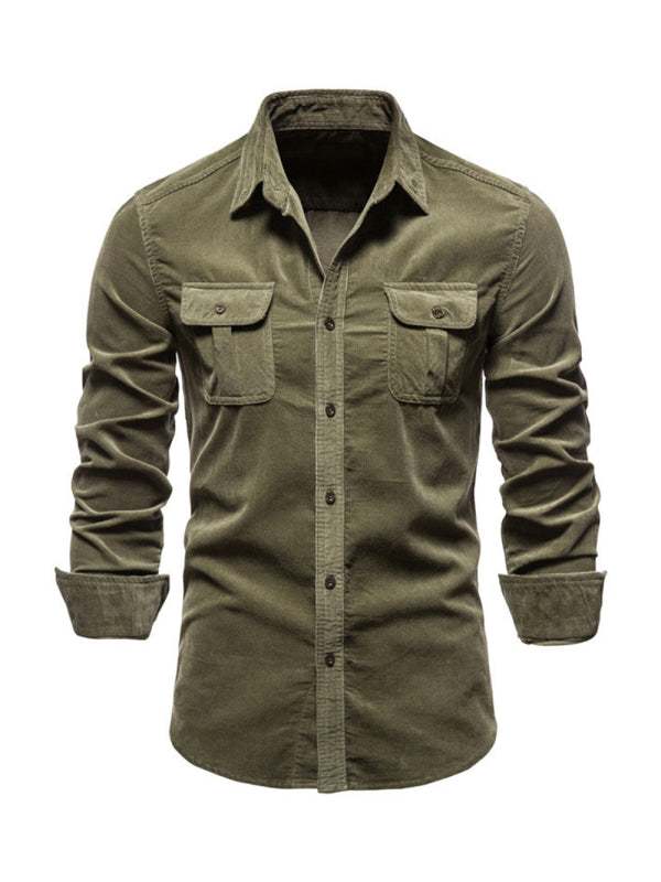 Chic Men's Corduroy Casual Long-Sleeve Shirt - Slim Fit & Soft Comfort for Every Occasion - MENLL