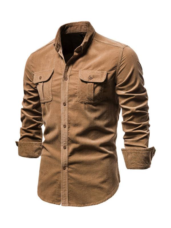 Chic Men's Corduroy Casual Long-Sleeve Shirt - Slim Fit & Soft Comfort for Every Occasion - MENLL