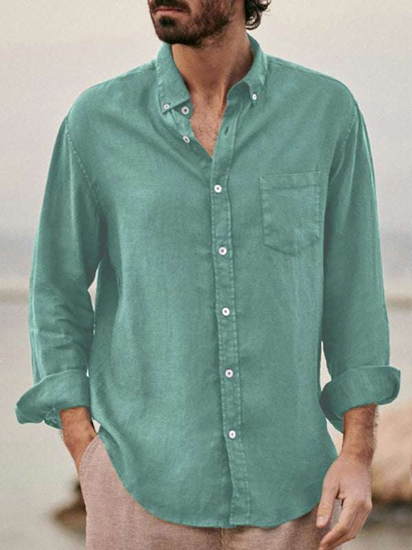 Chic Loose-Fit Long-Sleeved Lapel Shirt for Men - Effortless European Style in Soft Cotton - MENLL