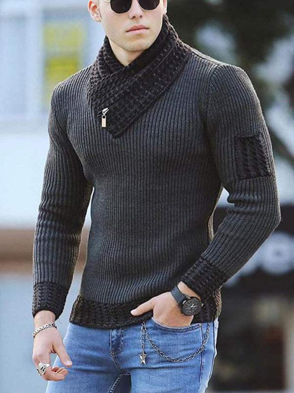 Chic Men's Color-Blocked Scarf Sweater for Effortless Business Casual Style