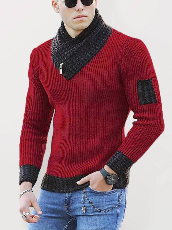 Chic Men's Color-Blocked Scarf Sweater for Effortless Business Casual Style