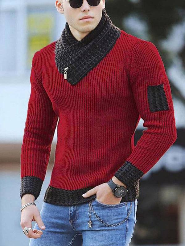 Chic Men's Color-Blocked Scarf Sweater for Effortless Business Casual Style