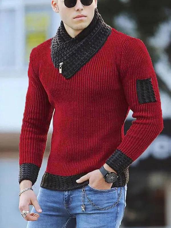 Chic Men's Color-Blocked Scarf Sweater for Effortless Business Casual Style - MENLL
