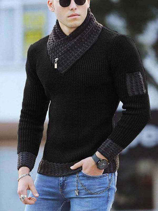 Chic Men's Color-Blocked Scarf Sweater for Effortless Business Casual Style