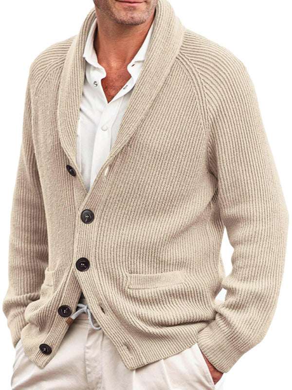 Chic Men's Lapel Long Sleeve Knit Jacket - Cozy Fashion Sweater for Autumn-Winter