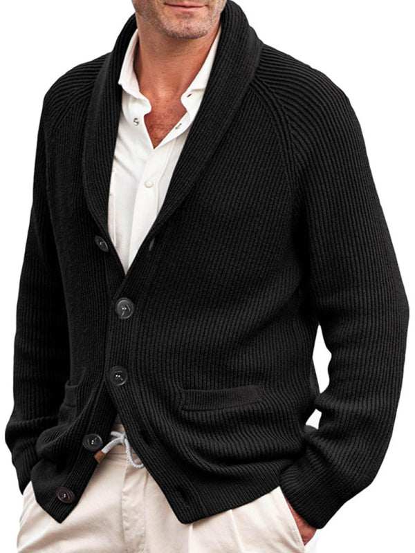 Chic Men's Lapel Long Sleeve Knit Jacket - Cozy Fashion Sweater for Autumn-Winter