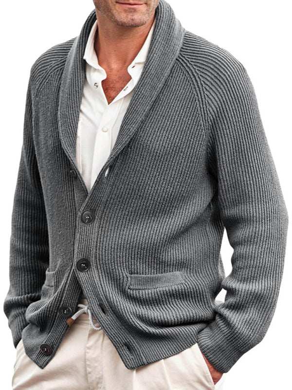 Chic Men's Lapel Long Sleeve Knit Jacket - Cozy Fashion Sweater for Autumn-Winter