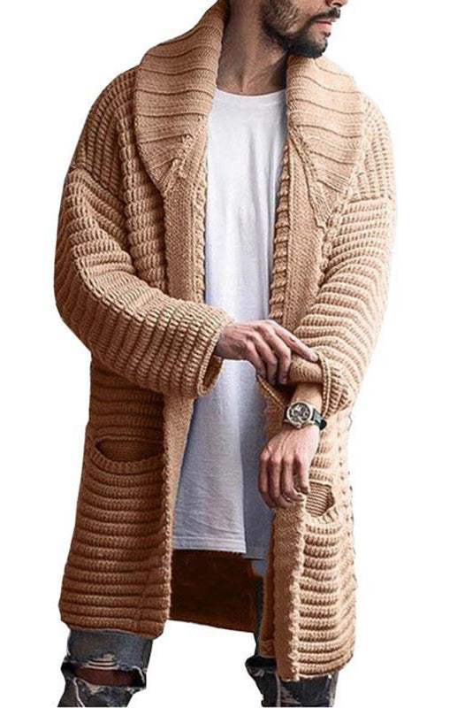 Chic Men's Lapel Cardigan: Stylish Mid-Length Knitted Jacket for Ultimate Comfort and Versatility