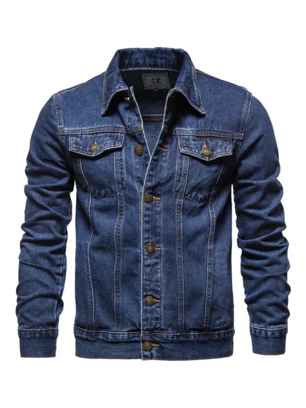 MENLL Red Denim Jacket Men's Outerwear Durable Comfort Fit Casual by MENLL