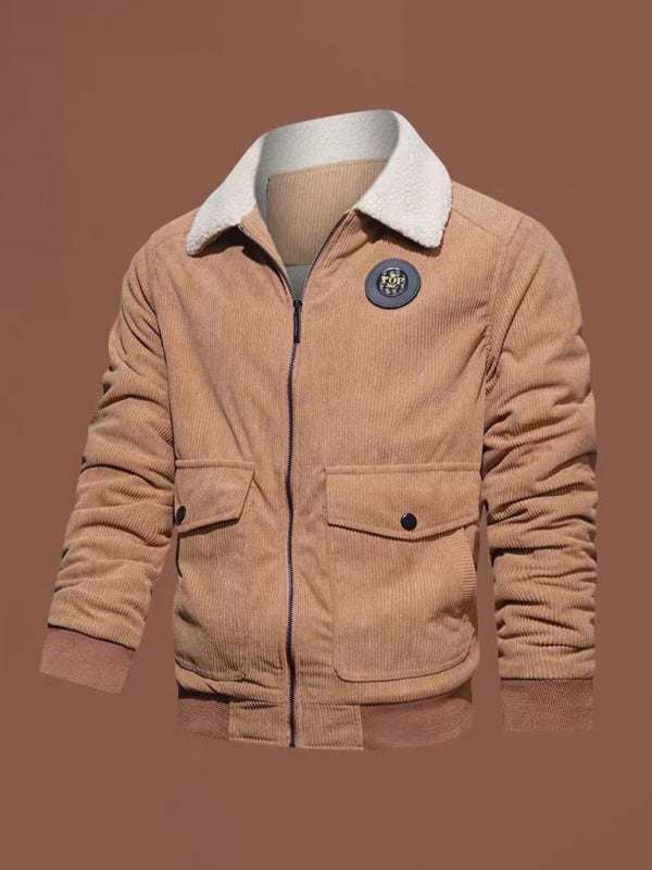 Chic Men's Lambswool-Lined Corduroy Jacket for Ultimate Warmth and Style - MENLL