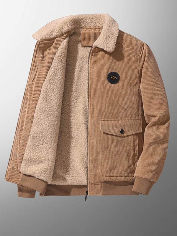 Chic Men's Lambswool-Lined Corduroy Jacket for Ultimate Warmth and Style - MENLL