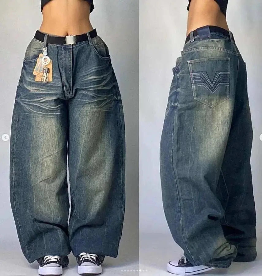 Vintage Charm Wide Leg Denim Trousers - MENLL