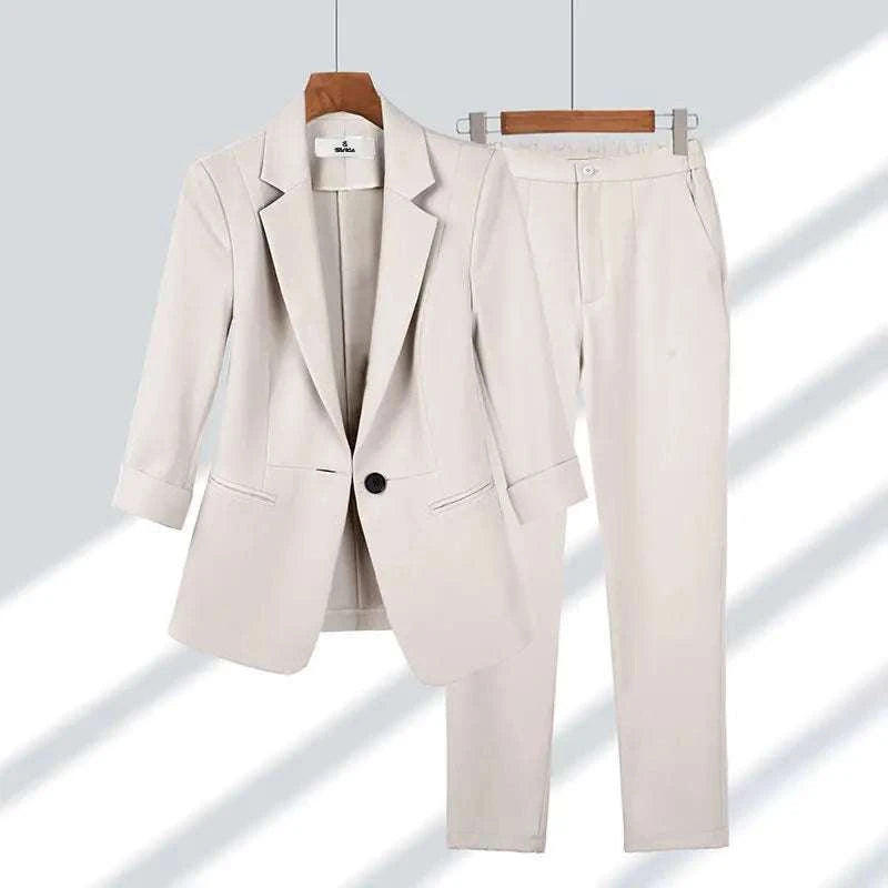 2023 Summer New Thin Jacket Blazer Casual Wide Leg Pants Two Piece Elegant Women's Pants Set Office Outfits Business Clothing - MENLL