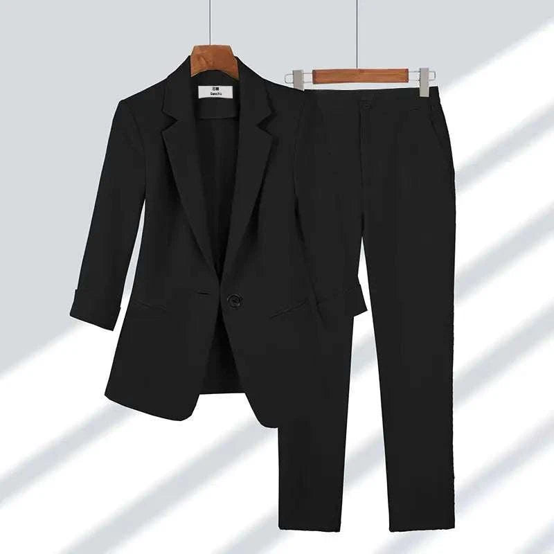 2023 Summer New Thin Jacket Blazer Casual Wide Leg Pants Two Piece Elegant Women's Pants Set Office Outfits Business Clothing - MENLL