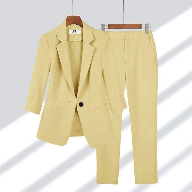 2023 Summer New Thin Jacket Blazer Casual Wide Leg Pants Two Piece Elegant Women's Pants Set Office Outfits Business Clothing - MENLL