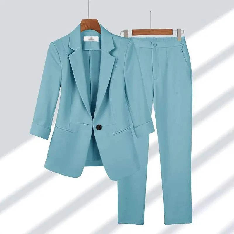 2023 Summer New Thin Jacket Blazer Casual Wide Leg Pants Two Piece Elegant Women's Pants Set Office Outfits Business Clothing - MENLL