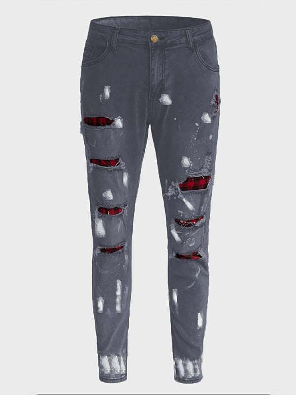 Chic Distressed Denim Jeans with Slant Pockets - Slightly Stretchy Cotton Blend for All-Day Comfort