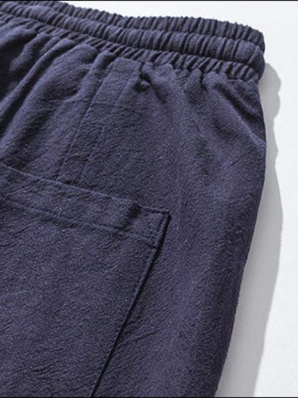 Chic Linen Hip Hop Trousers for Men - Breathable Cotton Blend Casual Pants in Solid Colors - MENLL