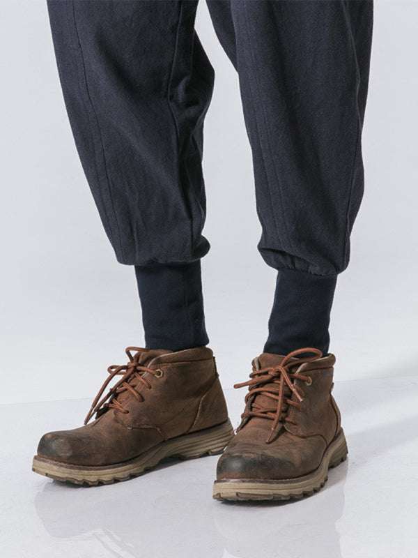 Chic Linen Hip Hop Trousers for Men - Breathable Cotton Blend Casual Pants in Solid Colors - MENLL