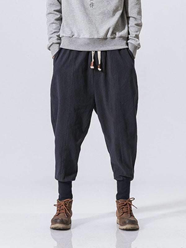 Chic Linen Hip Hop Trousers for Men - Breathable Cotton Blend Casual Pants in Solid Colors - MENLL