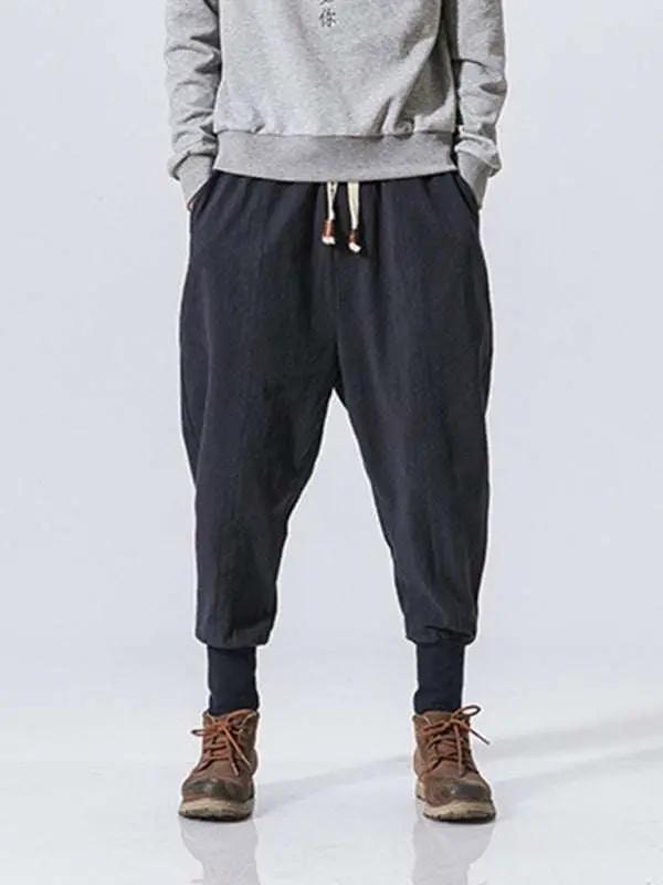 Chic Linen Hip Hop Trousers for Men - Breathable Cotton Blend Casual Pants in Solid Colors - MENLL