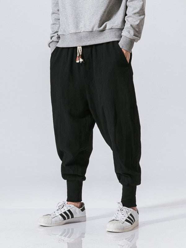 Chic Linen Hip Hop Trousers for Men - Breathable Cotton Blend Casual Pants in Solid Colors - MENLL