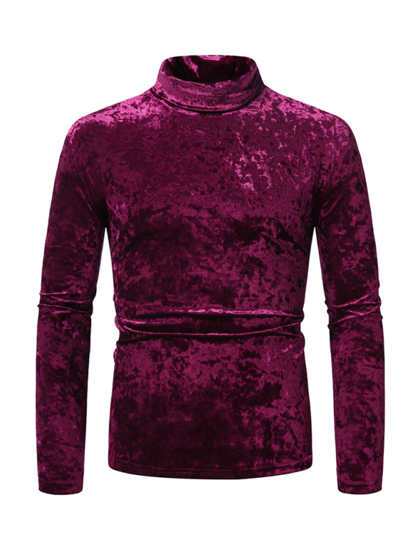 Long-sleeved solid color high neck suede turtleneck t-shirt for fall and winter.