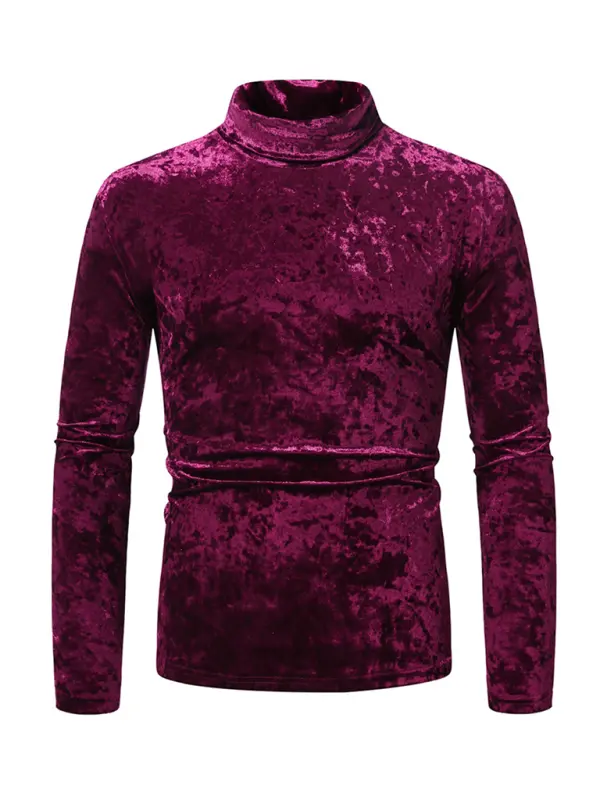 Long-sleeved solid color high neck suede turtleneck t-shirt for fall and winter.
