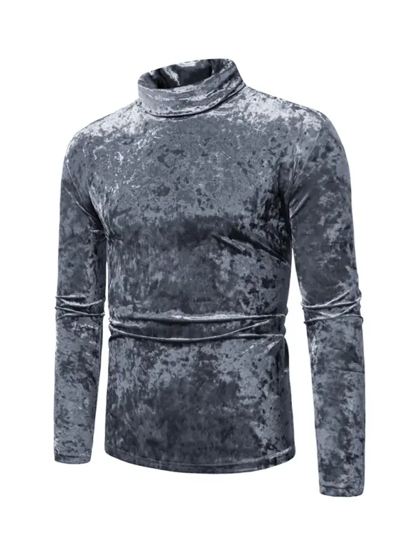 Chic High Neck Suede Turtleneck T-Shirt - Cozy Solid Color Long Sleeve Essential for Fall & Winter - MENLL