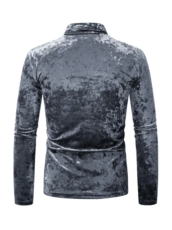 Chic High Neck Suede Turtleneck T-Shirt - Cozy Solid Color Long Sleeve Essential for Fall & Winter - MENLL