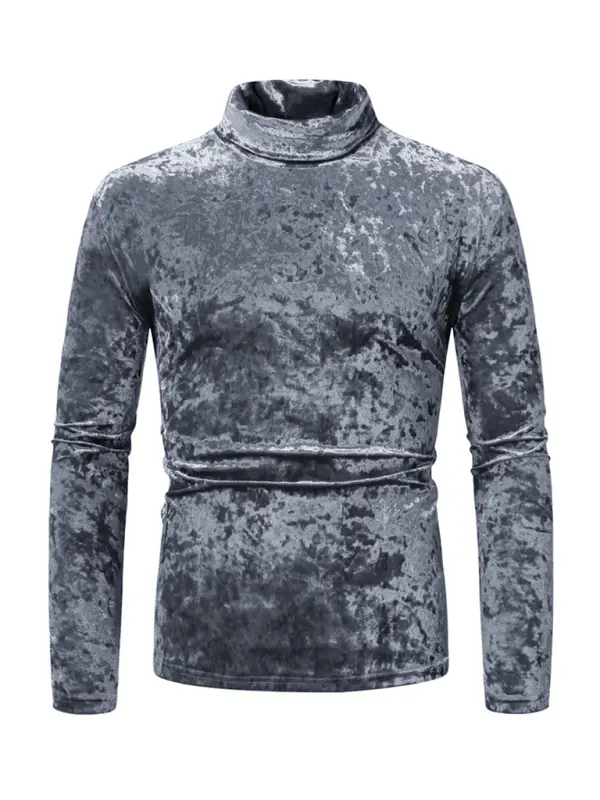 Chic High Neck Suede Turtleneck T-Shirt - Cozy Solid Color Long Sleeve Essential for Fall & Winter - MENLL