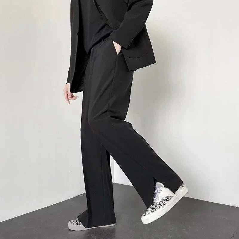 Grey Khaki Black Suit Pants Men Fashion Society Mens Dress Pants Korean Loose Straight Wide Leg Pants Mens Formal Trousers - MENLL