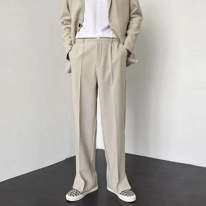 Grey Khaki Black Suit Pants Men Fashion Society Mens Dress Pants Korean Loose Straight Wide Leg Pants Mens Formal Trousers - MENLL
