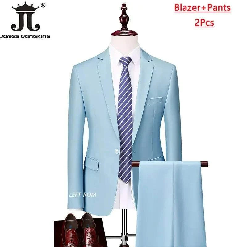 M-6XL 15 Colors ( Jacket+Vest+Pants ) Formal Business Office Men's Suits Groom Wedding Dress Party Dress Solid color Suit - MENLL