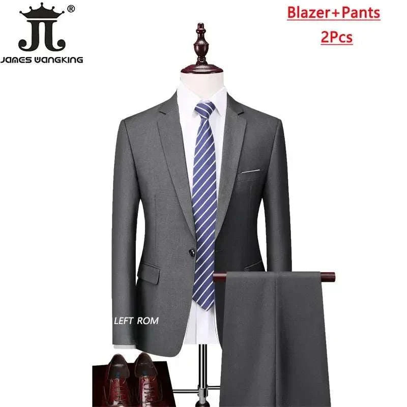 M-6XL 15 Colors ( Jacket+Vest+Pants ) Formal Business Office Men's Suits Groom Wedding Dress Party Dress Solid color Suit - MENLL