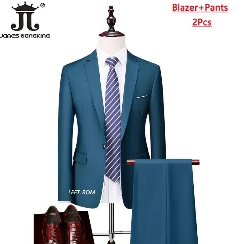 M-6XL 15 Colors ( Jacket+Vest+Pants ) Formal Business Office Men's Suits Groom Wedding Dress Party Dress Solid color Suit - MENLL