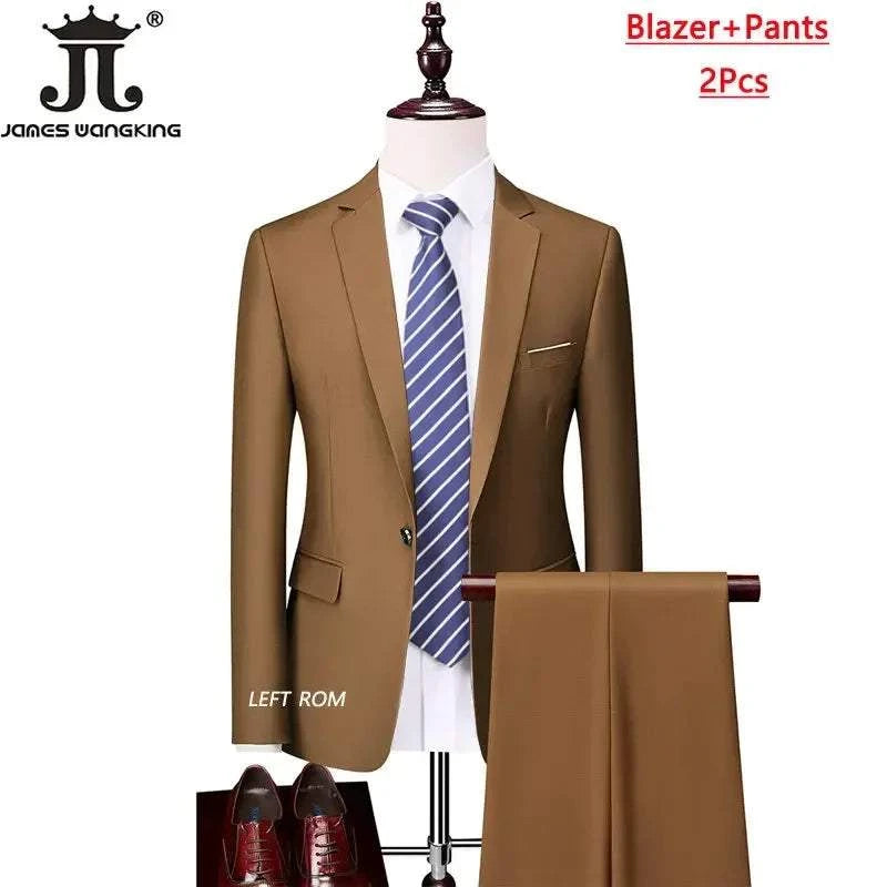 M-6XL 15 Colors ( Jacket+Vest+Pants ) Formal Business Office Men's Suits Groom Wedding Dress Party Dress Solid color Suit - MENLL