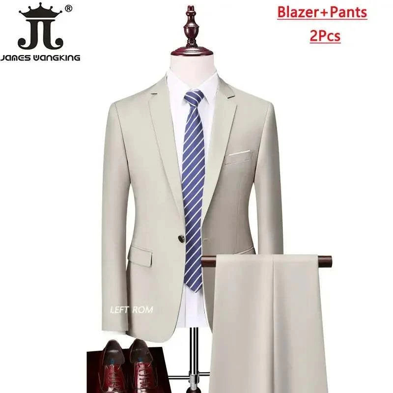 M-6XL 15 Colors ( Jacket+Vest+Pants ) Formal Business Office Men's Suits Groom Wedding Dress Party Dress Solid color Suit - MENLL