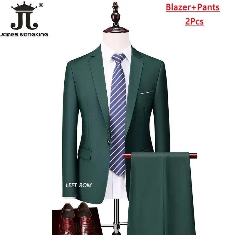 M-6XL 15 Colors ( Jacket+Vest+Pants ) Formal Business Office Men's Suits Groom Wedding Dress Party Dress Solid color Suit - MENLL
