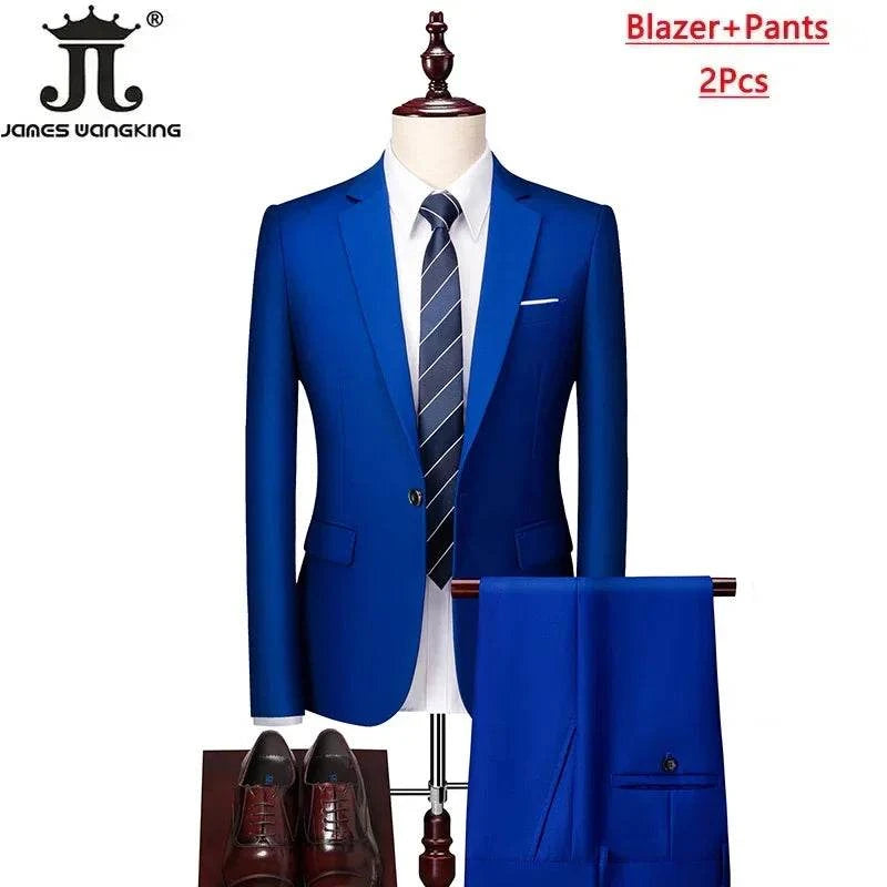 M-6XL 15 Colors ( Jacket+Vest+Pants ) Formal Business Office Men's Suits Groom Wedding Dress Party Dress Solid color Suit - MENLL