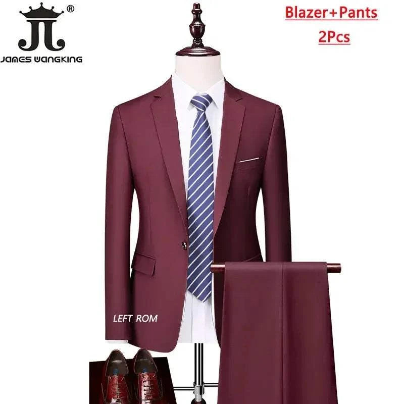 M-6XL 15 Colors ( Jacket+Vest+Pants ) Formal Business Office Men's Suits Groom Wedding Dress Party Dress Solid color Suit - MENLL