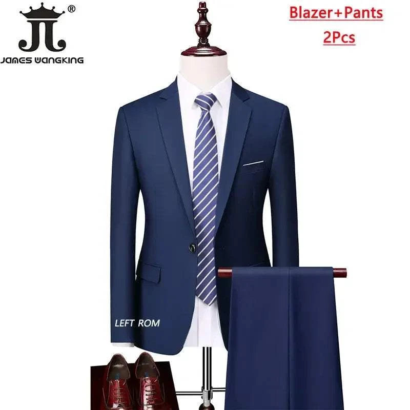 M-6XL 15 Colors ( Jacket+Vest+Pants ) Formal Business Office Men's Suits Groom Wedding Dress Party Dress Solid color Suit - MENLL